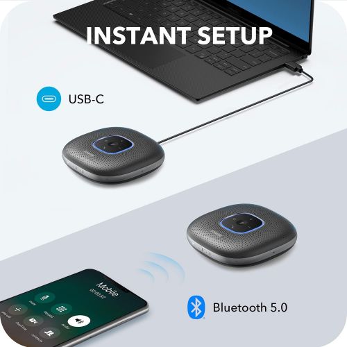 앤커 Anker PowerConf Bluetooth Speakerphone, 6 Mics, Enhanced Voice Pickup, 24H Call Time, Bluetooth 5, USB C, Zoom Certified Bluetooth Conference Speaker, Compatible with Leading Platf