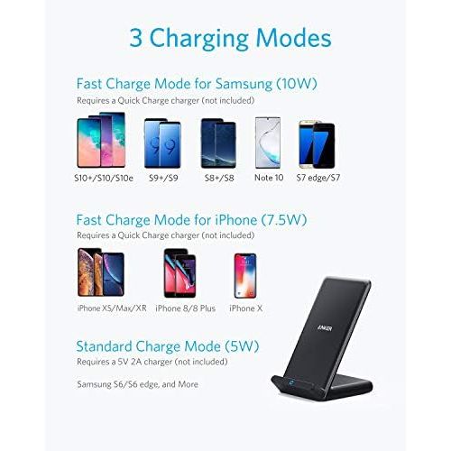 앤커 Anker Wireless Charger, 2 Pack PowerWave Stand, Qi-Certified, 7.5W for iPhone 11, 11 Pro, 11 Pro Max, Xs Max, XR, XS, X, 8, 8Plus, 10W for Galaxy S20 S10 S9 S8, Note 10 Note 9 Note