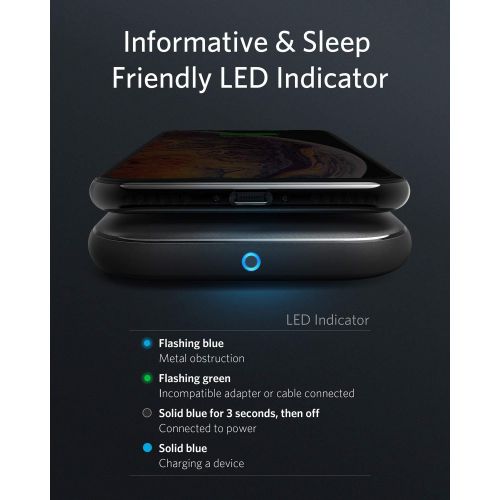 앤커 Anker Wireless Charger, PowerWave Base Pad, Qi-Certified, 7.5W for iPhone 11, 11 Pro, 11 Pro Max, X, Xs, Xr, Xs Max, 8, 8 Plus, 10W for Galaxy S20 S10, S9, S8, Note 10 Note 9 (No A