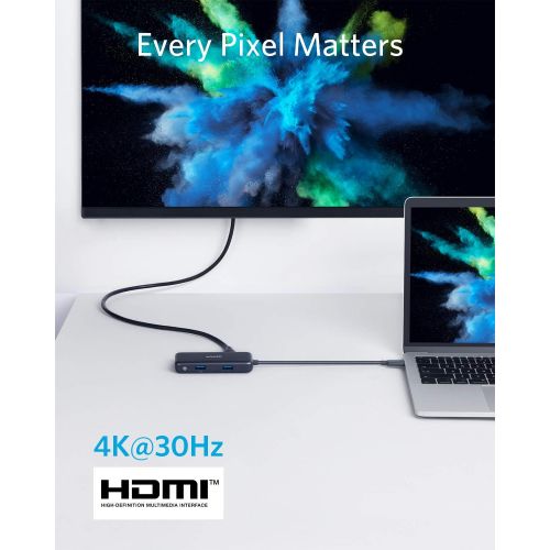 앤커 Anker USB C Hub, 4-in-1 USB C Adapter, with 4K USB C to HDMI, 2 USB 3.0 Ports, 60W Power Delivery Charging Port for MacBook Pro 2016/2017/2018, ChromeBook, XPS, and More (Space Gre