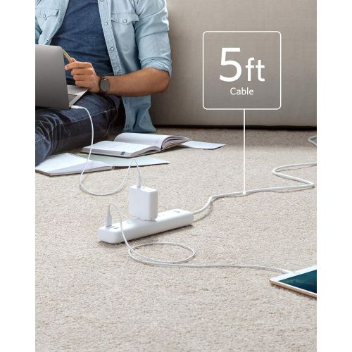 앤커 Anker Power Strip with USB for Home Office, 3-Outlet & 3 PowerIQ USB Power Strip Surge Protector, PowerPort Strip 3 with 5 Foot Long Extension Cord, Flat Plug, Safety Shutter (300