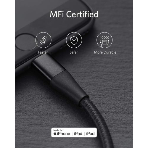 앤커 Anker Powerline+ II Lightning Cable 3-Pack (3 ft, 6 ft, 10 ft), MFi Certified for Flawless Compatibility with iPhone 11/11 Pro / 11 Pro Max/Xs/XS Max/XR/X / 8/8 Plus / 7 and More (