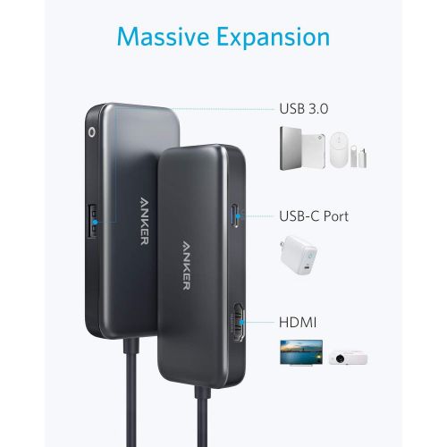 앤커 Anker USB C Hub, 3-in-1 Type C Hub, 4K USB C to HDMI Adapter, USB 3.0, with 60W Power Delivery Charging Port for MacBook Pro 2016/2017/2018, ChromeBook, XPS, and More (Space Grey)