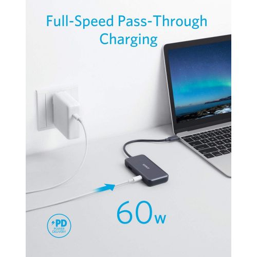 앤커 Anker USB C Hub, 3-in-1 Type C Hub, 4K USB C to HDMI Adapter, USB 3.0, with 60W Power Delivery Charging Port for MacBook Pro 2016/2017/2018, ChromeBook, XPS, and More (Space Grey)