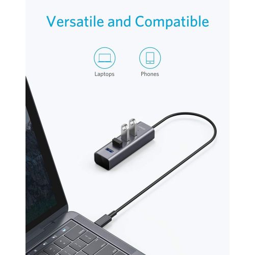 앤커 Anker USB C Hub, Aluminum USB C Adapter with 4 USB 3.0 Ports, for MacBook Pro 2018/2017, ChromeBook, XPS, Galaxy S9/S8, and More