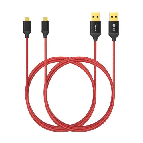 앤커 [2-Pack] Anker 6ft / 1.8m Nylon Braided Tangle-Free Micro USB Cable with Gold-Plated Connectors for Android, Samsung, HTC, Nokia, Sony and More (Red)