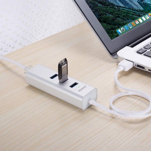 앤커 Anker Unibody Aluminum 3-Port USB 3.0 and Gigabit Ethernet Hub with 1.3ft / 40cm USB 3.0 Cable [Ethernet Port RTL8153 Chipset + USB Ports VL812 Chipset]