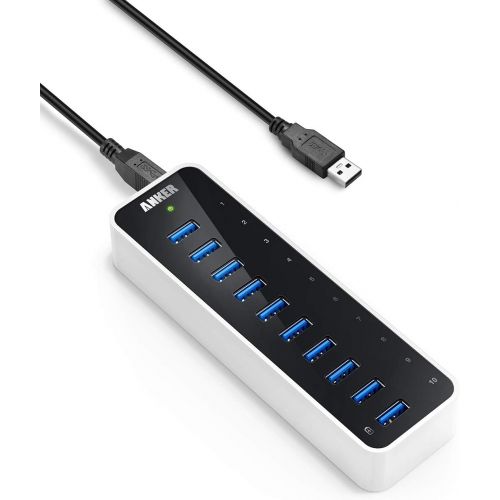 앤커 Anker [Upgraded Version] USB 3.0 SuperSpeed 10-Port Hub Including a BC 1.2 Charging Port with 60W (12V / 5A) Power Adapter [VIA VL812-B2 Chipset and Updated Firmware 9081] AH231