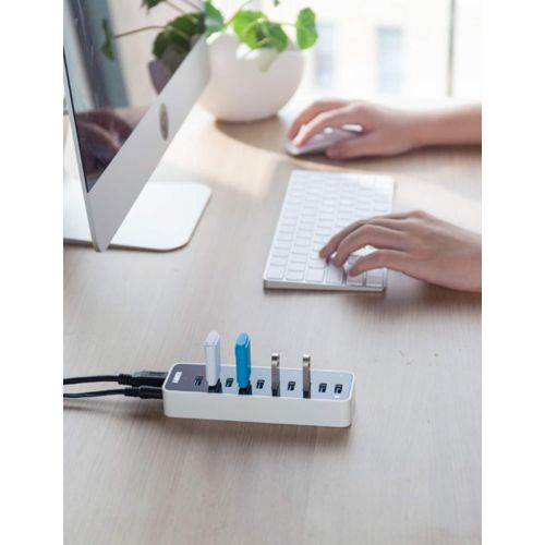 앤커 Anker [Upgraded Version] USB 3.0 SuperSpeed 10-Port Hub Including a BC 1.2 Charging Port with 60W (12V / 5A) Power Adapter [VIA VL812-B2 Chipset and Updated Firmware 9081] AH231