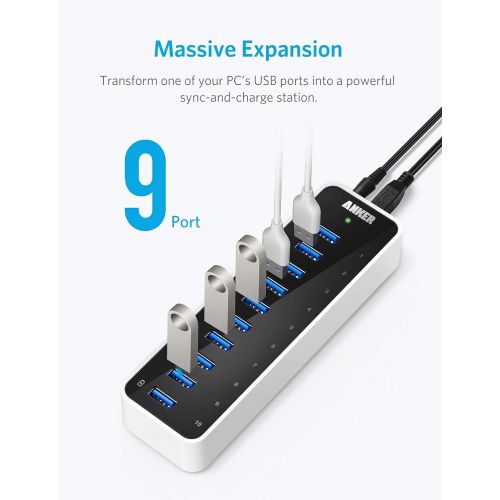 앤커 Anker [Upgraded Version] USB 3.0 SuperSpeed 10-Port Hub Including a BC 1.2 Charging Port with 60W (12V / 5A) Power Adapter [VIA VL812-B2 Chipset and Updated Firmware 9081] AH231