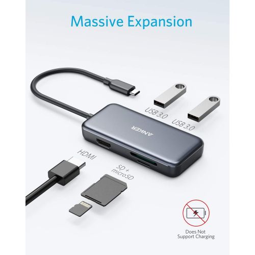 앤커 USB C Hub, Anker 5-in-1 USB C Adapter, with 4K USB C to HDMI, SD and microSD Card Reader, 2 USB 3.0 Ports, for MacBook Pro 2019/2018/2017, iPad Pro 2019/2018, Pixelbook, XPS, and M