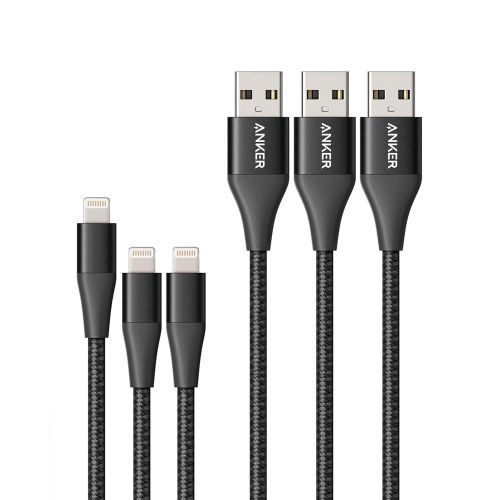 앤커 Anker Powerline+ II Lightning Cable 3-Pack (3 ft, 3 ft, 6 ft), MFi Certified for Flawless Compatibility with iPhone 11/11 Pro / 11 Pro Max/Xs/XS Max/XR/X / 8/8 Plus / 7 and More (B