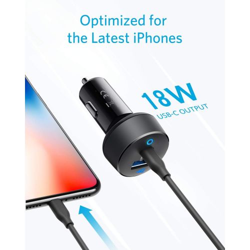 앤커 Anker Car Charger USB C, 30W 2-Port Compact Type C Car Charger with 18W Power Delivery and 12W PowerIQ, PowerDrive PD 2 with LED for iPad Pro (2018), iPhone XS/Max/XR/X/8/7, Pixel