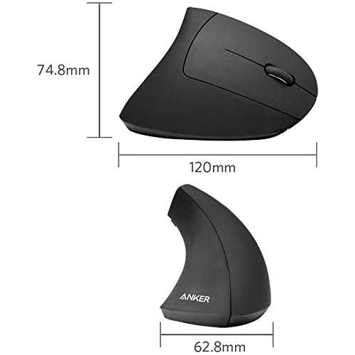 앤커 Anker 2.4G Wireless Vertical Ergonomic Optical Mouse, 800 / 1200 /1600 DPI, 5 Buttons for Laptop, Desktop, PC, Macbook - Black