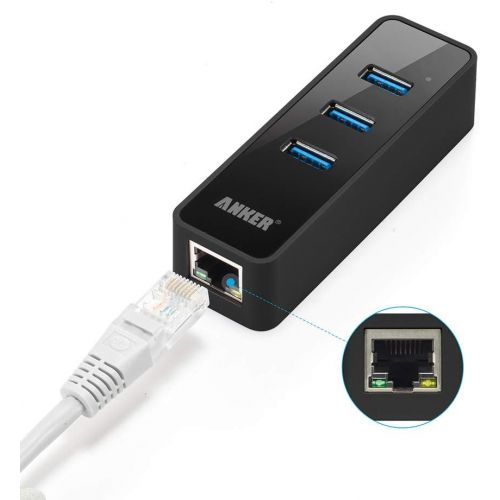 앤커 Anker 3-Port USB 3.0 HUB with 10/100/1000 Gigabit Ethernet Converter (3 USB 3.0 Ports, A RJ45 Gigabit Ethernet Port, Support Windows XP, Vista, Win7/8 (32/64 bit), Mac OS 10.6 and