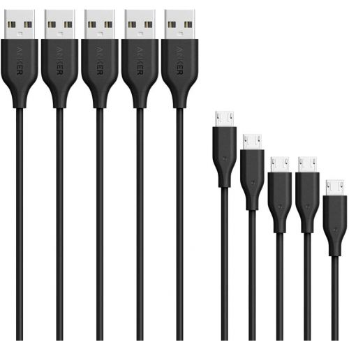 앤커 Anker [5-Pack] Powerline Micro USB - Charging Cable [Assorted Lengths] for Samsung, Nexus, LG, Android Smartphones and More (Black)