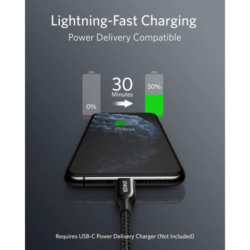 앤커 Anker USB C to Lightning Cable Powerline+ III MFi Certified Lightning Cable for iPhone 11/11 Pro / 11 Pro Max/X/XS/XR/XS Max / 8/8 Plus/AirPods Pro, Supports Power Delivery (6ft)