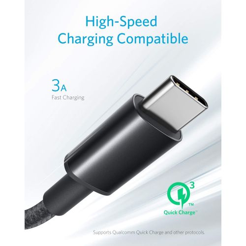 앤커 USB Type C Cable, Anker [3-Pack, 6 ft] Premium Nylon USB-C to USB-A Fast Charging Type C Cable, for Samsung Galaxy S10 / S9 / S8 / Note 8, LG V20 / G5 / G6 and More (Black)