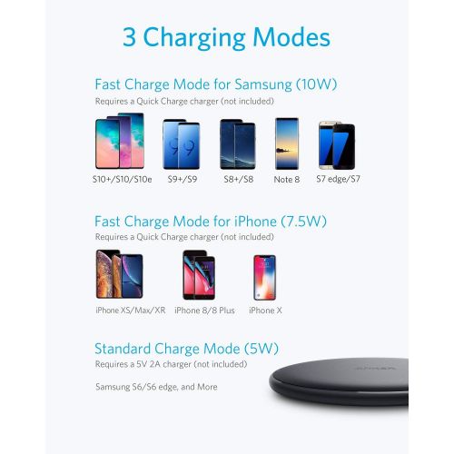 앤커 Anker Wireless Charger, 2 Pack PowerWave Pad, Qi-Certified, 7.5W for iPhone 11, 11 Pro, 11 Pro Max, Xs Max, XR, Xs, X, 8, 8 Plus, 10W for Galaxy S10 S9 S8, Note 10 Note 9 Note 8 (N
