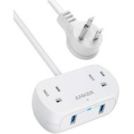 Anker Power Strip with USB PowerExtend USB 2 Mini, 2 Outlets, and 2 USB Ports, Flat Plug, 5 ft Extension Cord, Safety System for Travel, Desk, and Home Office, White
