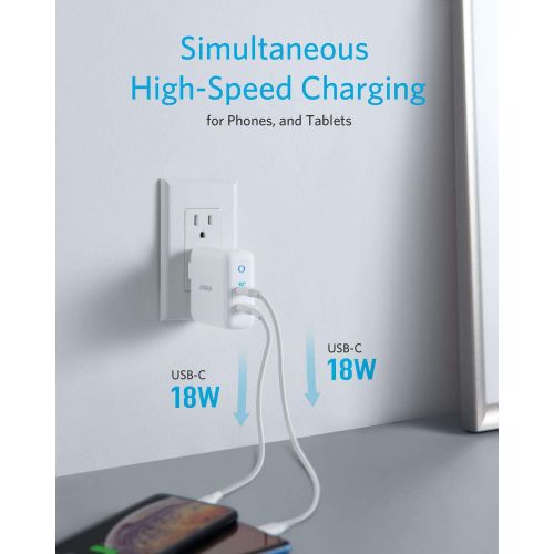 앤커 USB C Charger, Anker 36W 2-Port PIQ 3.0 Type C Wall Charger, PowerPort III Duo, Foldable Plug, Power Delivery for iPhone 11/11 Pro/11 Pro Max/XR/Xs/Max/X, Galaxy, Pixel, iPad Pro a