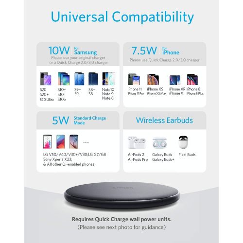 앤커 Anker Wireless Charger, PowerWave Pad 10W Max Qi-Certified Fast Charging for iPhone SE, 11, 11 Pro, 11 Pro Max, Xs Max, XR, XS, X, 8, 8 Plus, AirPods, Galaxy S20 S10 S9 S8, Note 10