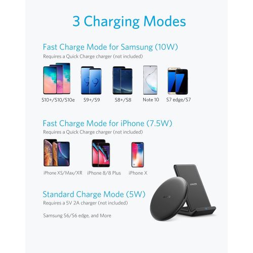 앤커 Anker Wireless Chargers Bundle, PowerWave Pad & Stand Upgraded, Qi-Certified, 7.5W for iPhone 11, 11 Pro, 11 Pro Max, Xs Max, XR, XS, X, 8, 10W for Galaxy S20 S10 S9, Note 10 Note