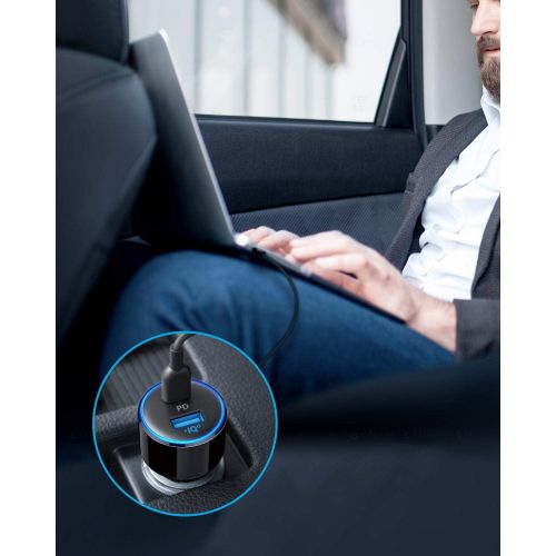 앤커 USB C Car Charger, Anker 49.5W PowerDrive Speed+ 2 Car Adapter with One 30W PD Port for MacBook Pro/Air 2018, iPad Pro, iPhone XS/Max/XR/X/8, S10/S9, and One 19.5W Fast Charge Port