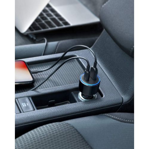 앤커 USB C Car Charger, Anker 49.5W PowerDrive Speed+ 2 Car Adapter with One 30W PD Port for MacBook Pro/Air 2018, iPad Pro, iPhone XS/Max/XR/X/8, S10/S9, and One 19.5W Fast Charge Port