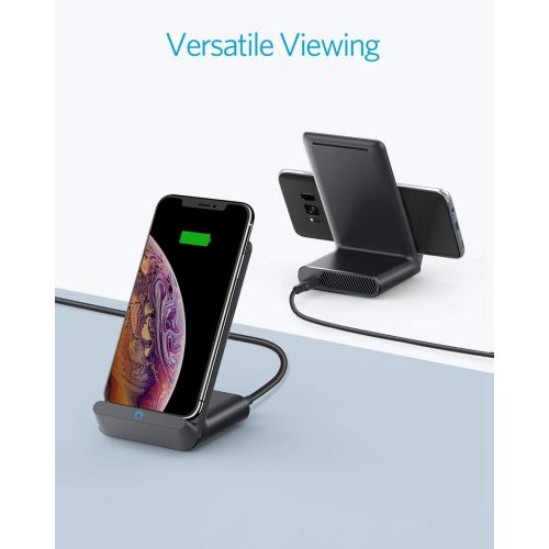 앤커 Anker Wireless Charger, PowerWave 7.5 Stand with Internal Cooling Fan, 7.5W for iPhone 11, 11 Pro, 11 Pro Max, Xs Max, XR, XS, X, 8, 8 Plus, 10W for Galaxy S10 S9, Note 10 (with Qu