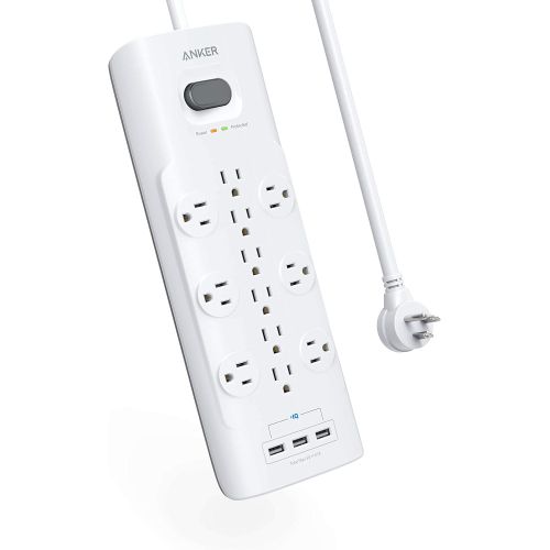 앤커 Power Strip Surge Protector, Anker 12 Outlets & 3 USB Ports with Flat Plug, PowerPort Strip With 6ft Extension Cord, PowerIQ for iPhone XS/XS Max/XR/X, Galaxy, for Home, Office, an