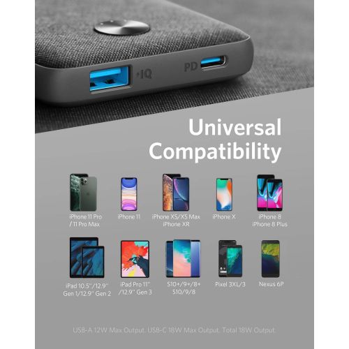 앤커 Anker PowerCore III Sense 10K, 10000mAh Portable Charger USB-C Power Delivery (18W) Power Bank for iPhone 11/11 Pro / 11 Pro Max / 8 / X/XS/XR, S10, Pixel 3, iPad Pro 2018, and Mor