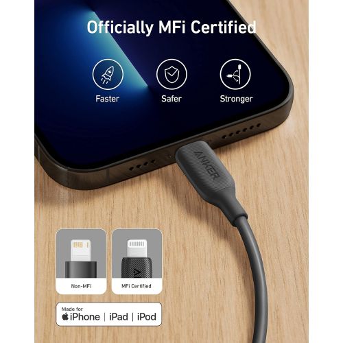 앤커 Anker Powerline III Lightning Cable 3 Foot iPhone Charger Cord MFi Certified for iPhone X, Xs, Xr, Xs Max, 8, 8 Plus, 7, 7 Plus, 6, 6 Plus and More, Ultra Durable (Black, 3ft)