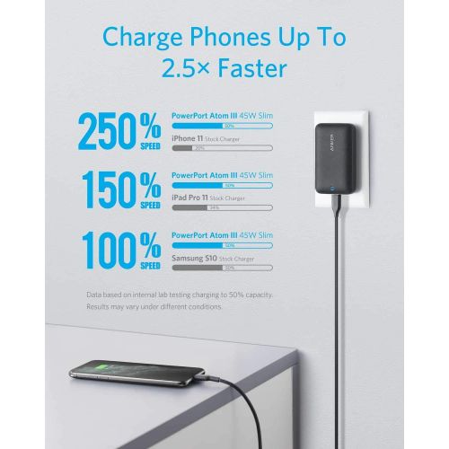 앤커 USB C Charger, Anker 45W Ultra-Slim Fast Charger for Travel, PowerPort Atom III 45W Slim Type C Charger, for USB-C Laptops, MacBook, iPhone 11/11 Pro /11 Pro Max/XR/XS/Max,Galaxy,