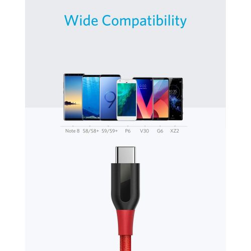 앤커 USB Type C Cable, Anker [3-Pack] Powerline+ USB-C to USB-A, Double-Braided Nylon Fast Charging Cable, for Samsung Galaxy S10/ S9 /S9+ /S8, MacBook and More(Red)(3ft+6ft+10ft)