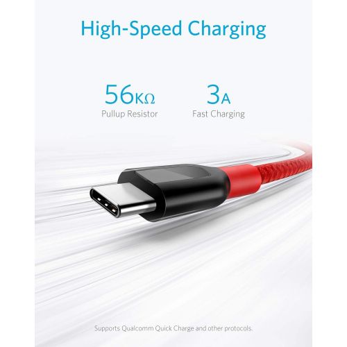 앤커 USB Type C Cable, Anker [3-Pack] Powerline+ USB-C to USB-A, Double-Braided Nylon Fast Charging Cable, for Samsung Galaxy S10/ S9 /S9+ /S8, MacBook and More(Red)(3ft+6ft+10ft)