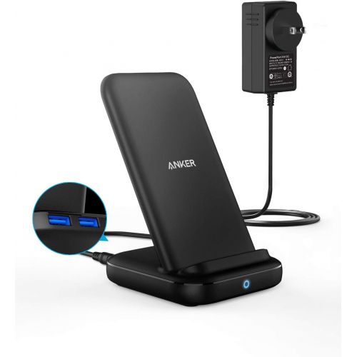 앤커 Anker 3-in-1 Multi-Device Wireless Charging Station, PowerWave 10 Stand with 2 USB-A Ports, for iPhone 11, 11 Pro, XS Max, XR, XS, X, 8, 8 Plus, Galaxy S20, S10, S9, S8, 36W Power