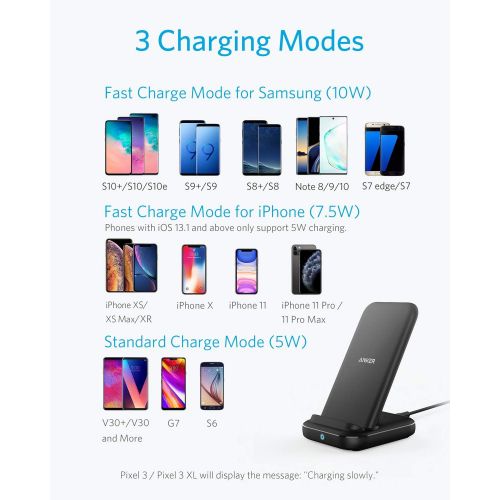 앤커 Anker 3-in-1 Multi-Device Wireless Charging Station, PowerWave 10 Stand with 2 USB-A Ports, for iPhone 11, 11 Pro, XS Max, XR, XS, X, 8, 8 Plus, Galaxy S20, S10, S9, S8, 36W Power