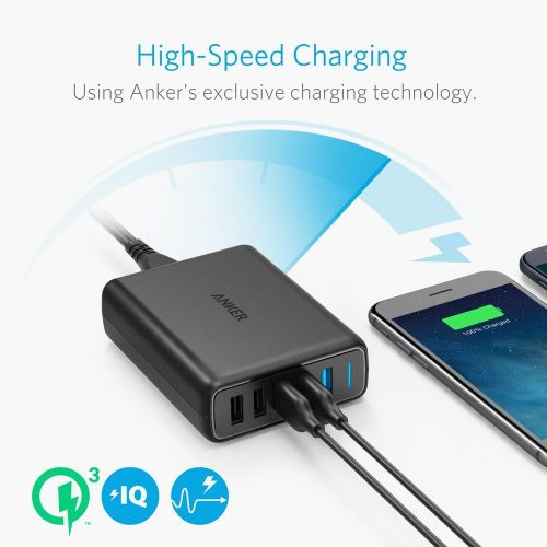 앤커 Anker Quick Charge 3.0 63W 5-Port USB Wall Charger, PowerPort Speed 5 for Galaxy S10/S9/S8/S7/S6/Edge/+, Note 8/7 and PowerIQ for iPhone XS/Max/XR/X/8/7/6s/Plus, iPad, LG, Nexus, H