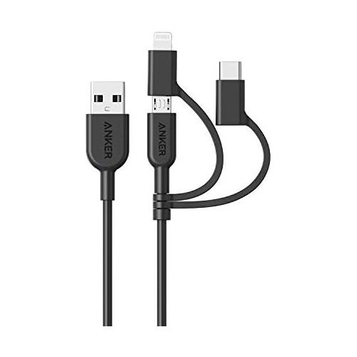 앤커 Anker Powerline II 3-in-1 Cable, Lightning/Type C/Micro USB Cable for iPhone, iPad, Huawei, HTC, LG, Samsung Galaxy, Sony Xperia, Android Smartphones, iPad Pro 2018 and More(3ft, B