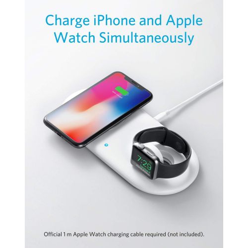 앤커 Anker Wireless Charger, 2 in 1 PowerWave+ Pad with Apple Watch Holder for Apple Watch 4/3/2, 7.5W for iPhone 11, 11 Pro, 11 Pro Max, Xs, XS Max, XR, X, 8, 8 Plus (No Apple Watch Ch