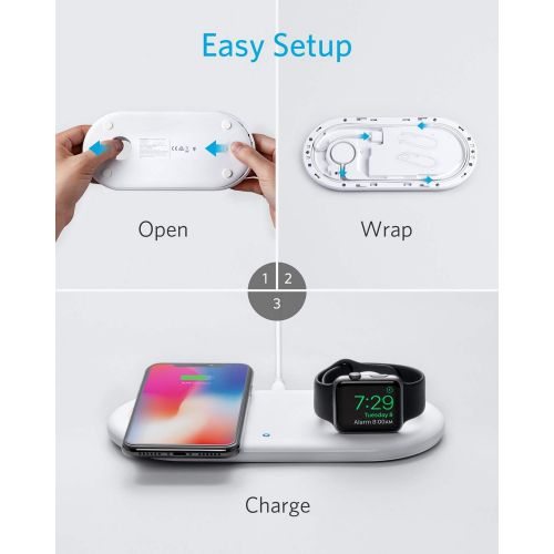 앤커 Anker Wireless Charger, 2 in 1 PowerWave+ Pad with Apple Watch Holder for Apple Watch 4/3/2, 7.5W for iPhone 11, 11 Pro, 11 Pro Max, Xs, XS Max, XR, X, 8, 8 Plus (No Apple Watch Ch