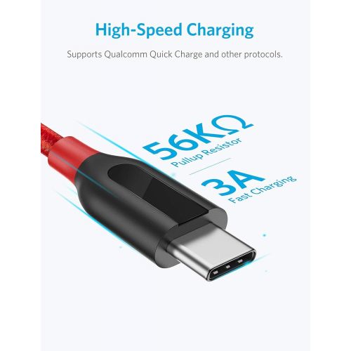 앤커 USB Type C Cable, Anker [2-Pack 6ft] Powerline+ USB-C to USB-A, Double-Braided Nylon Fast Charging Cable, for Samsung Galaxy S10/ S9 / S9+ / S8 / S8+, Sony XZ, LG V20 / G5 / G6, Xi