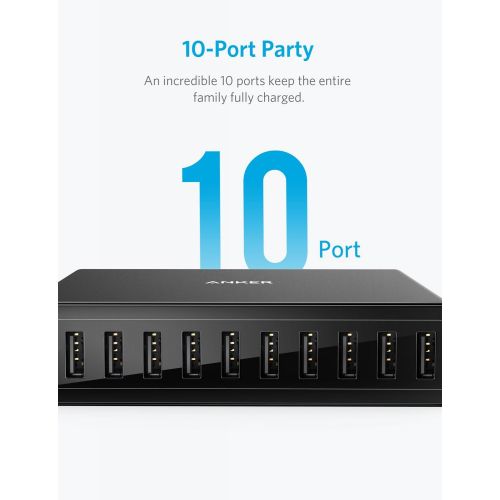 앤커 Anker 60W 10-Port USB Wall Charger, PowerPort 10 for iPhone Xs/XS Max/XR/X/8/7/6s/Plus, iPad Pro/Air 2/Mini, Galaxy S9/S8/S7/Plus/Edge, Note 8/7, LG, Nexus, HTC and More