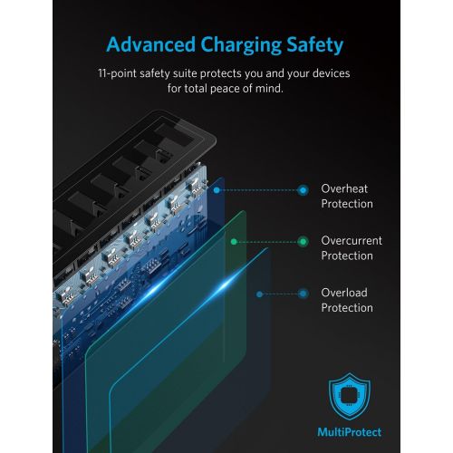 앤커 Anker 60W 10-Port USB Wall Charger, PowerPort 10 for iPhone Xs/XS Max/XR/X/8/7/6s/Plus, iPad Pro/Air 2/Mini, Galaxy S9/S8/S7/Plus/Edge, Note 8/7, LG, Nexus, HTC and More