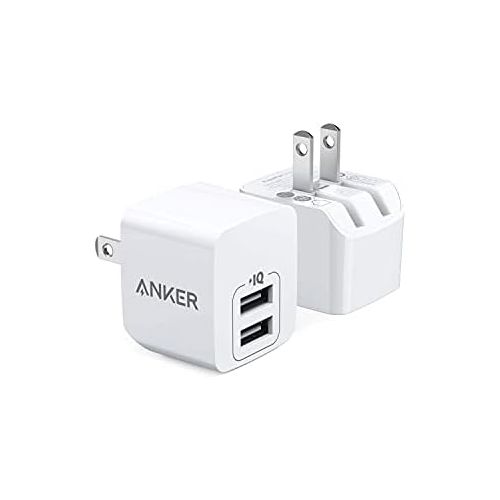 앤커 USB Charger, Anker 2-Pack Dual Port 12W Wall Charger with Foldable Plug, PowerPort Mini for iPhone Xs/X / 8/8 Plus / 7 / 6S / 6S Plus, iPad, Samsung Galaxy Note 5 / Note 4, HTC, Mo