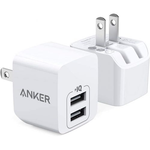 앤커 USB Charger, Anker 2-Pack Dual Port 12W Wall Charger with Foldable Plug, PowerPort Mini for iPhone Xs/X / 8/8 Plus / 7 / 6S / 6S Plus, iPad, Samsung Galaxy Note 5 / Note 4, HTC, Mo