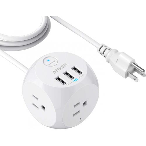 앤커 Anker PowerPort Cube USB Power Strip with 3 Outlets and 3 USB Ports, Portable Design, 5 ft Extension Cord, Overload Protection for iPhone XS/XR, Compact for Travel, Cruise Ship and