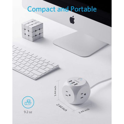 앤커 Anker PowerPort Cube USB Power Strip with 3 Outlets and 3 USB Ports, Portable Design, 5 ft Extension Cord, Overload Protection for iPhone XS/XR, Compact for Travel, Cruise Ship and