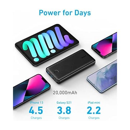 앤커 Anker Portable Charger, PowerCore Essential 20000mAh Power Bank with PowerIQ Technology and USB-C (Input Only), High-Capacity External Battery Pack Compatible with iPhone, Samsung,